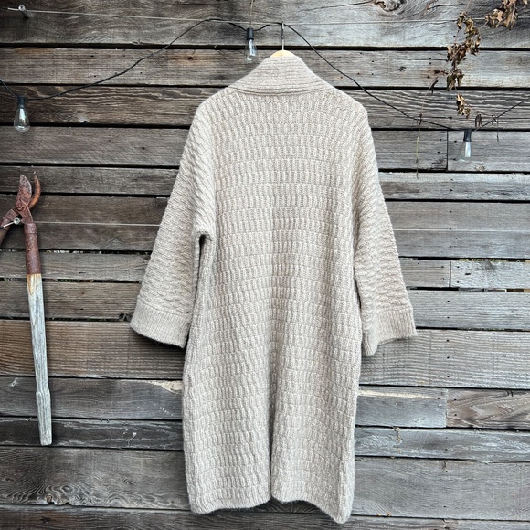 Matta - Kimono Sweater Coat in Baby Alpaca, Heather Oatmeal Color - Size M/L - Picture 2 of 10